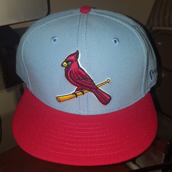 baby blue and red hat